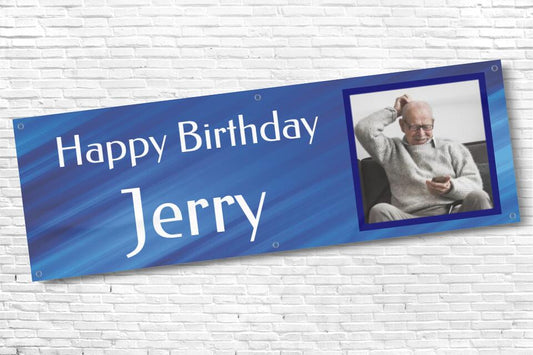 Men's and Boy's Personalised Blue Streak Photo Birthday Banner
