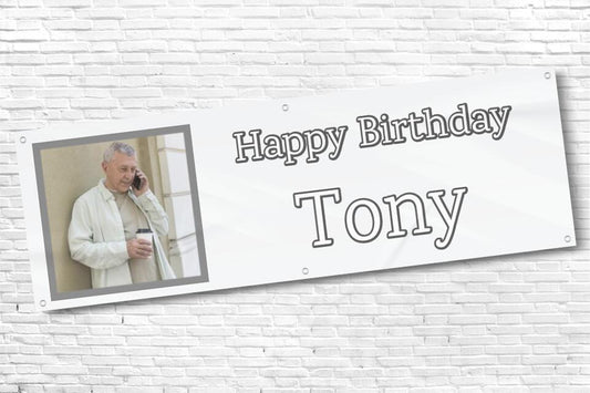 Men's and Boy's Personalised White Photo Birthday Banner