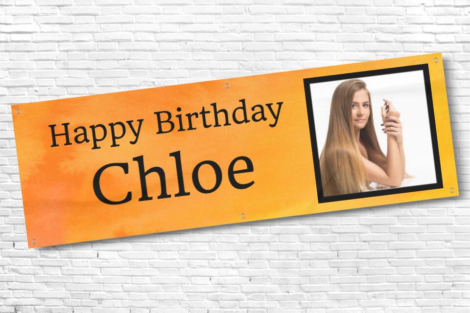 Ladies and Girl's Personalised Orange Photo Birthday Banner
