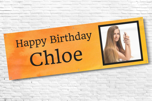 Ladies and Girl's Personalised Orange Photo Birthday Banner