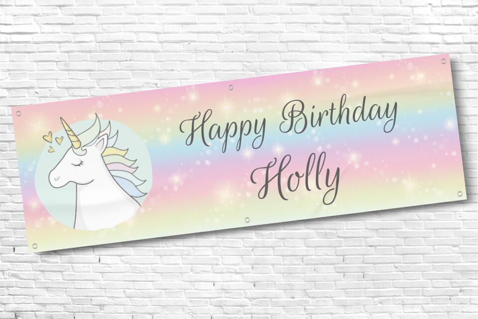 Ladies and Girl's Personalised Rainbow Unicorn Heart Birthday Banner