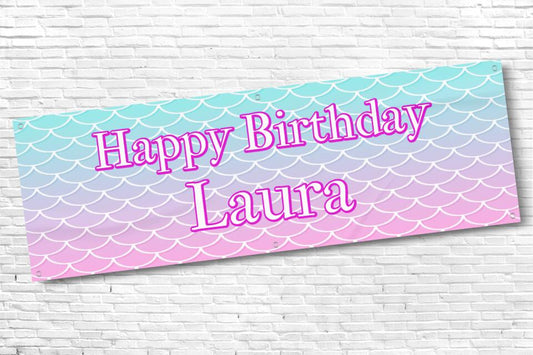 Ladies and Girl's Personalised Pink Blue Scales Birthday Banner