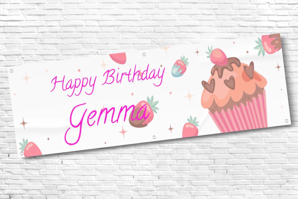 Ladies and Girl's Personalised Strawberry Cupcake Birthday Banner