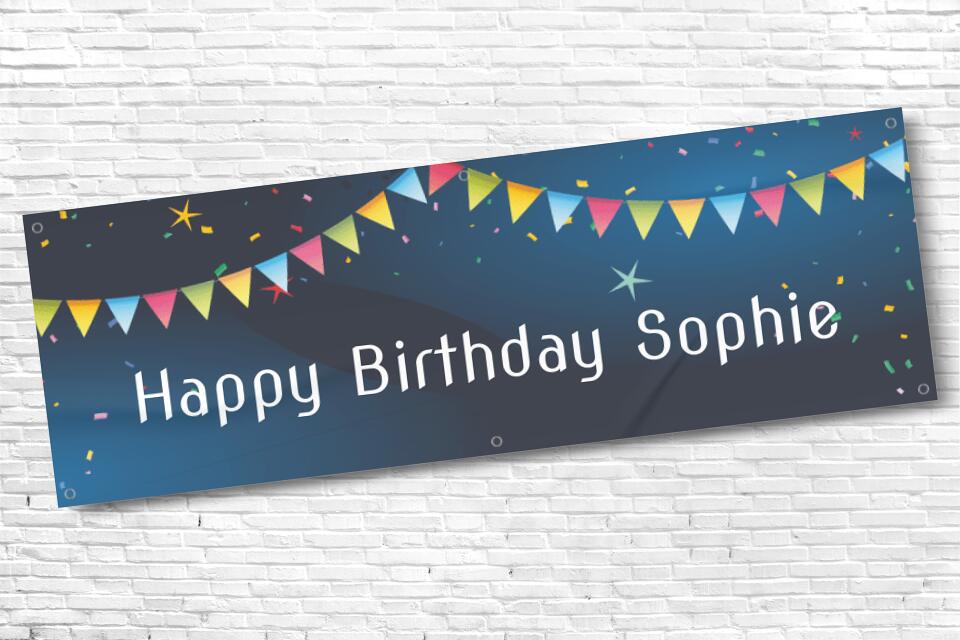Ladies and Girl's Personalised Blue Bunting Shadow Birthday Banner