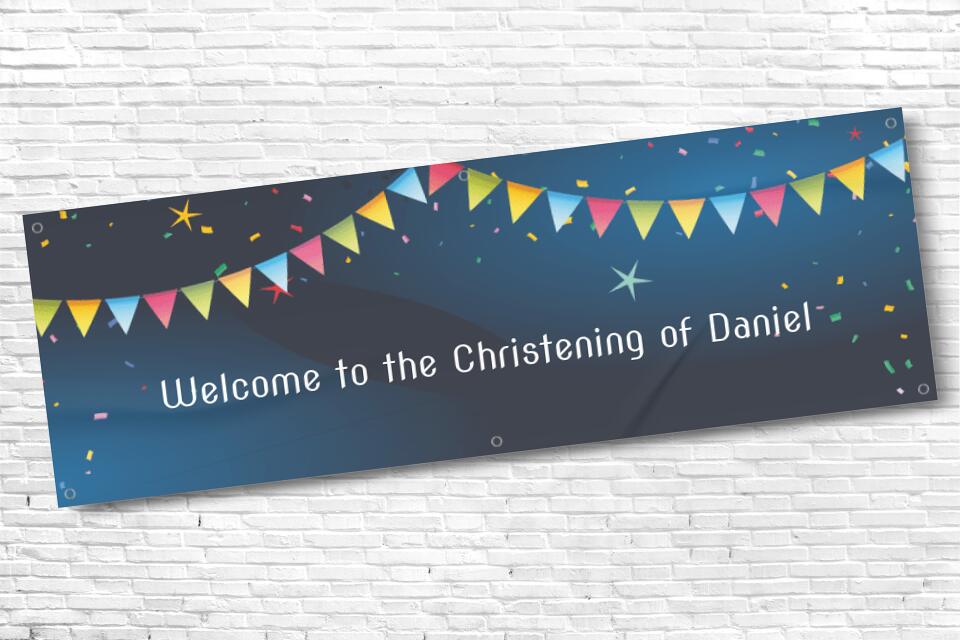 Boy's Personalised Blue Bunting Shadow Ceremony Banner