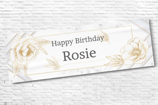 Ladies and Girl's Personalised Gold Line Floral Birthday Banner