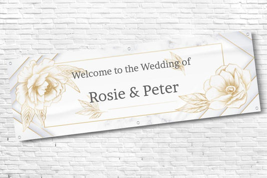 Personalised Gold Line Floral Wedding Banner