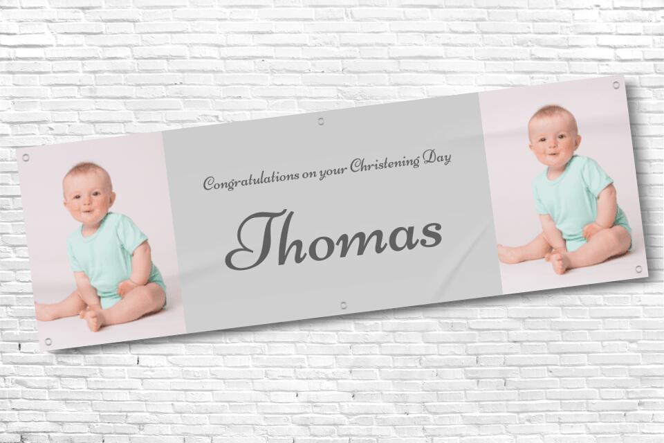 Boy's Personalised Light Grey Twin Photo Ceremony Banner
