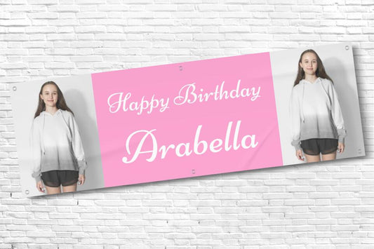 Ladies and Girl's Personalised Pink Twin Photo Birthday Banner