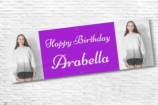 Ladies and Girl's Personalised Purple Twin Photo Birthday Banner