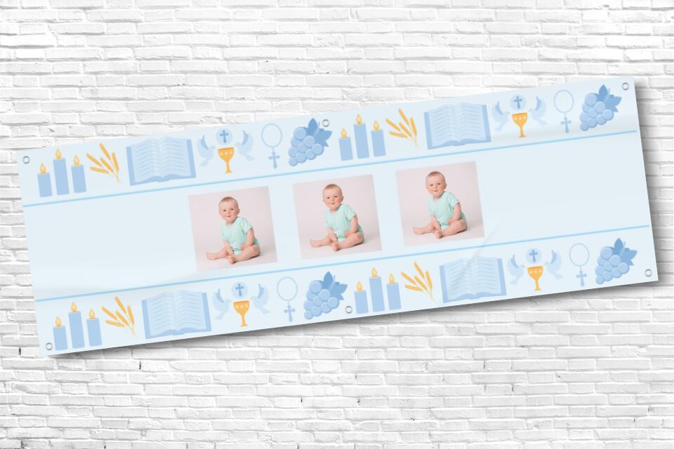 Boy's Personalised Blue Three Photo Ceremony Banner