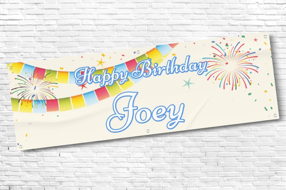 Men's and Boy's  Personalised Rainbow Bunting Firework Birthday Banner