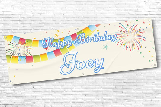 Men's and Boy's Personalised Rainbow Bunting Firework Birthday Banner