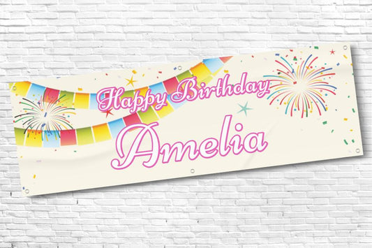 Ladies and Girl's Personalised Rainbow Bunting Firework Birthday Banner