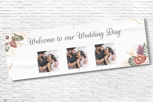 Personalised Floral Corner Three Photo Wedding Banner