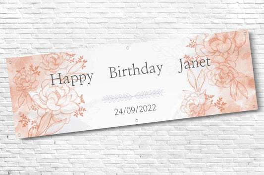 Ladies and Girl's Personalised Floral Edge Date Birthday Banner