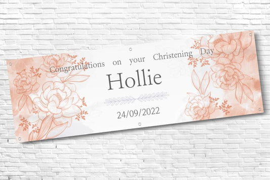 Girl's Personalised Rose Gold Floral Date Ceremony Banner