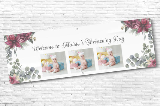 Girl's Personalised Floral Corner Three Photo Ceremony Banner