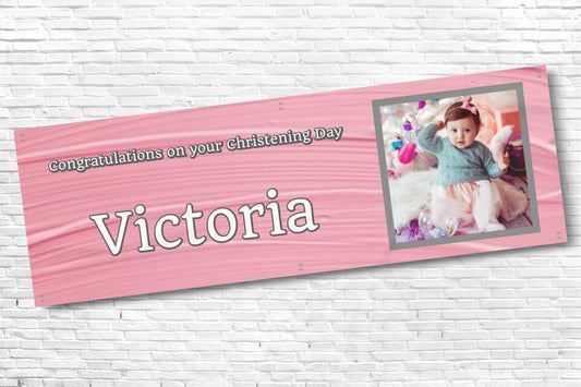 Girl's Personalised Pink Paint Photo Ceremony Banner