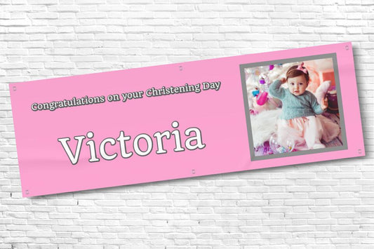 Girl's Personalised Pink Photo Ceremony Banner