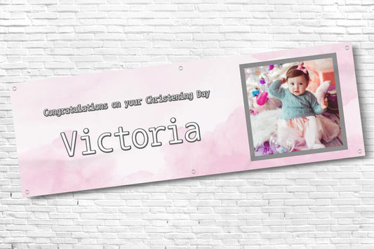 Girl's Personalised Cloudy Pink Photo Ceremony Banner
