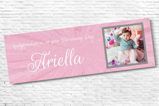 Girl's Personalised Pink Lightning Photo Ceremony Banner