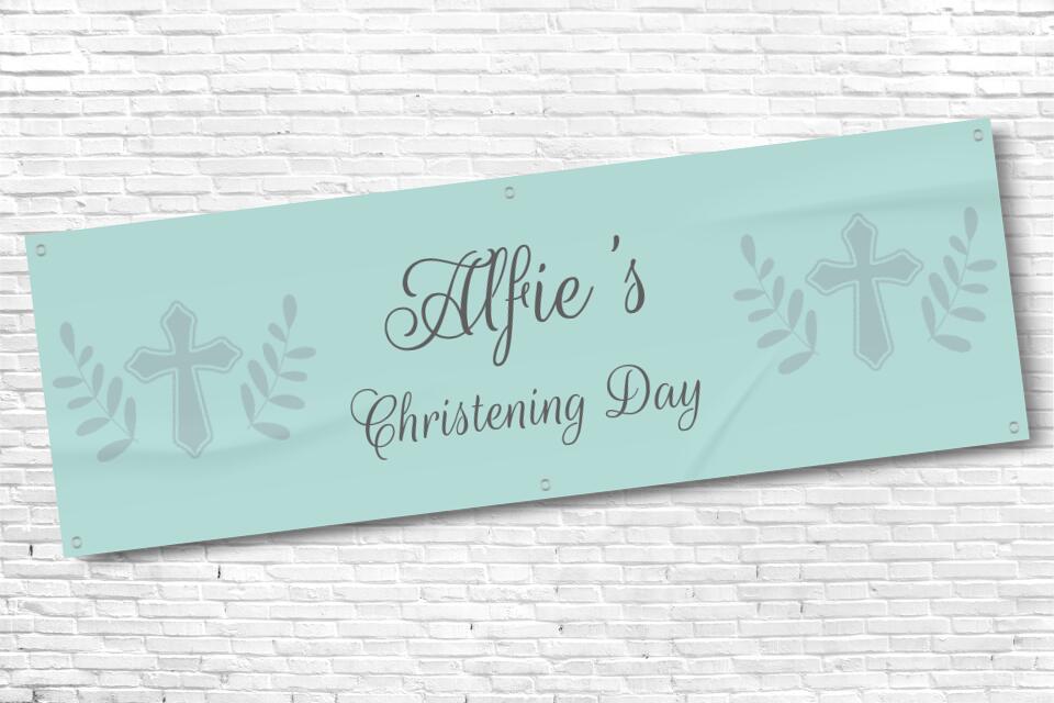 Boy's Personalised Pastel Floral Cross Ceremony Banner