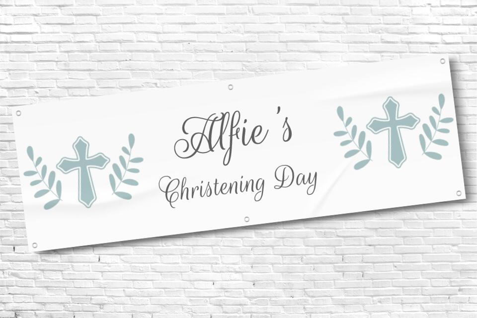 Boy's Personalised Floral Cross Ceremony Banner