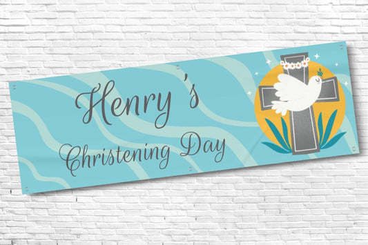 Boy's Personalised Blue Wave Cross Ceremony Banner