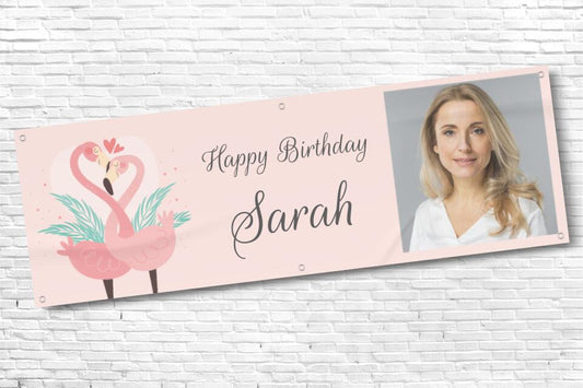 Ladies and Girl's Personalised Pink Flamingo Photo Birthday Banner