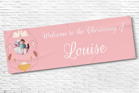 Girl's Personalised Pink Cross Bread Candle Photo Ceremony Banner