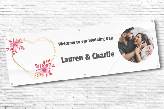 Personalised Floral Gold Heart Wedding Banner