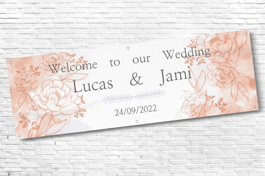Personalised Rose Gold Floral Date Wedding Banner