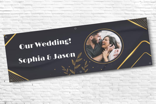 Personalised Gold Line Photo Wedding Banner