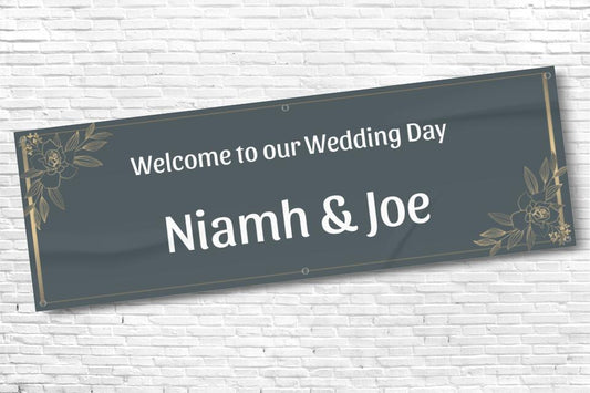 Personalised Gold Floral Corner Wedding Banner
