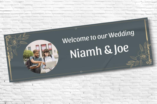 Personalised Gold Floral Corner Photo Wedding Banner