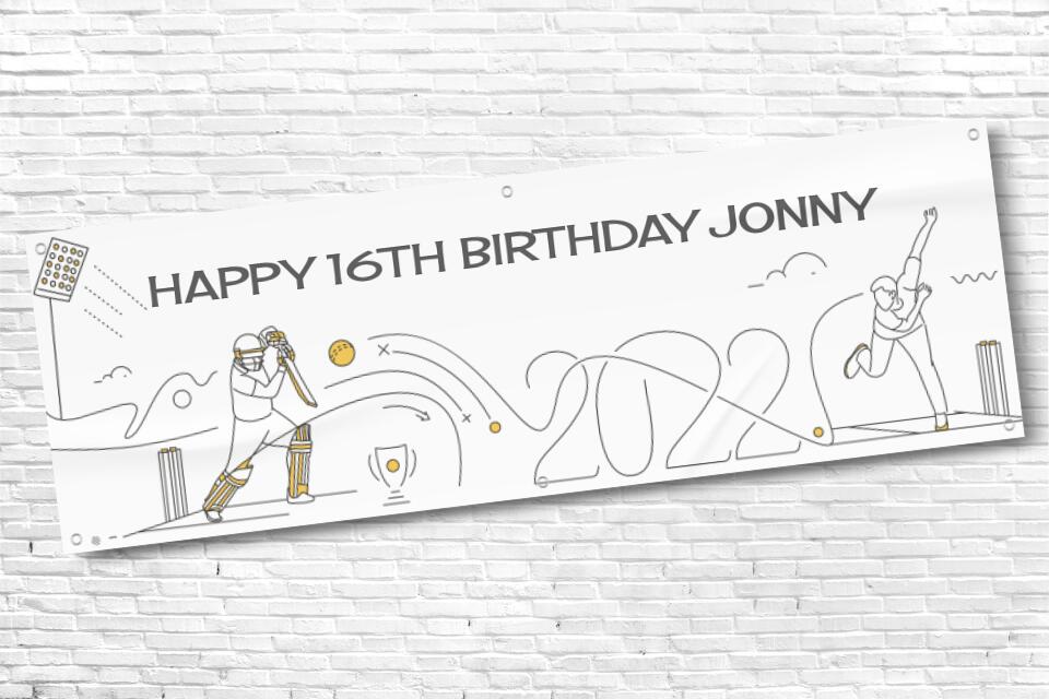 Boy's Personalised Cricket 2022 16th Milestone Birthday Banner