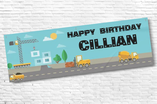 Personalised Boys Birthday Construction Banner with Any Text