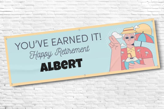 Personalised Blue with Yellow Boarder Retirement Banner with any text