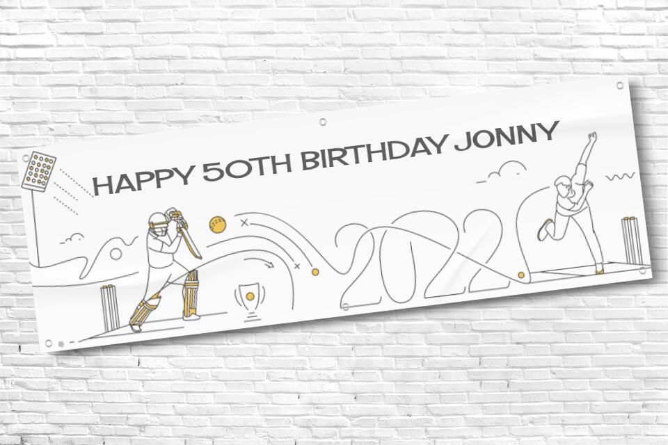 Men's Personalised Cricket 2022 50th Milestone Birthday Banner