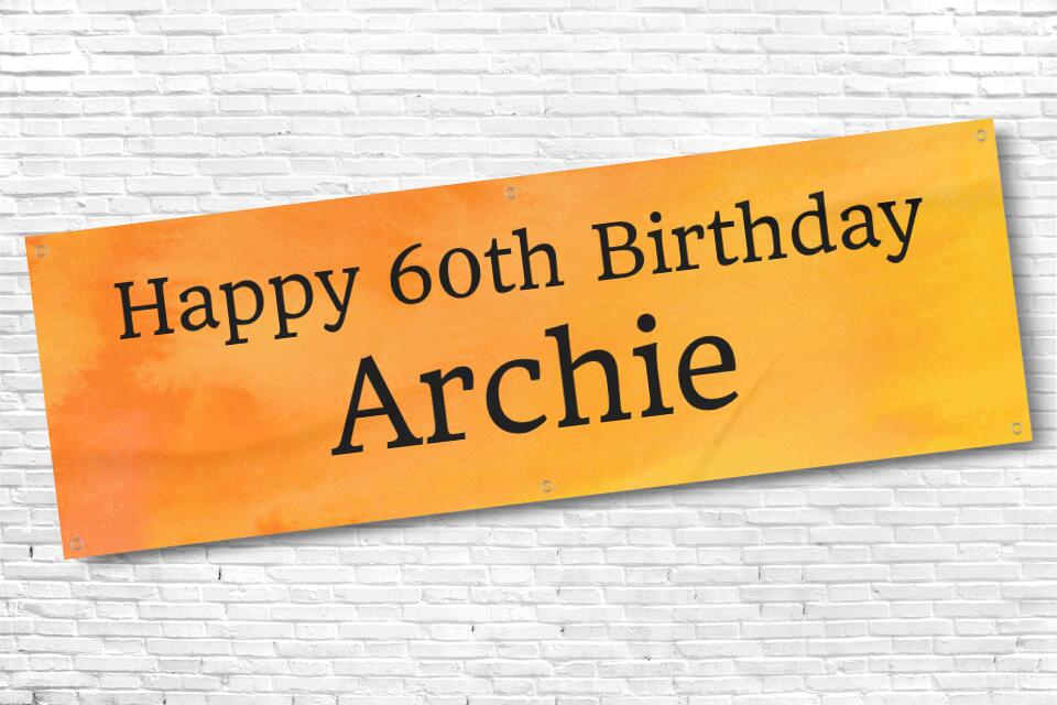 Men's Personalised Orange 60th Milestone Birthday Banner