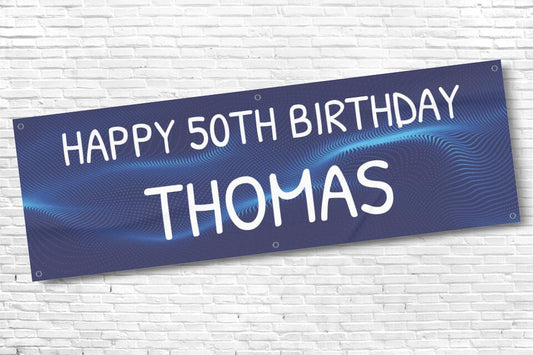 Men's Personalised Blue Wave 50th Milestone Birthday Banner