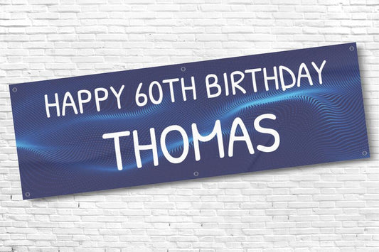 Men's Personalised Blue Wave 60th Milestone Birthday Banner