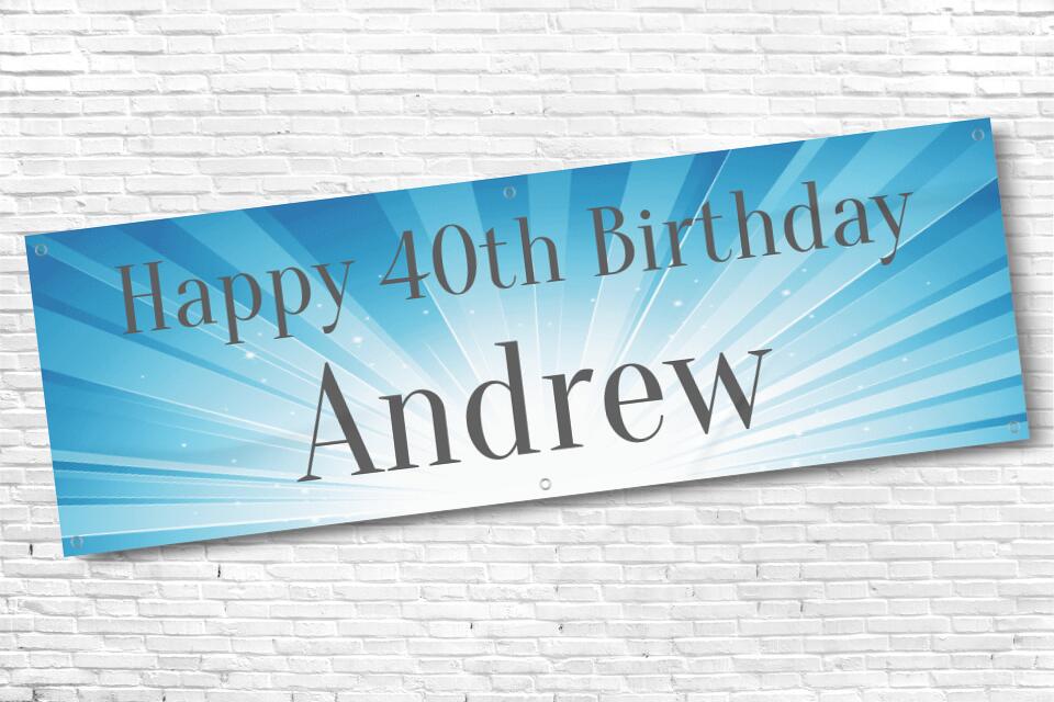 Men's Personalised Bright Blue Beam 40th Milestone Birthday Banner