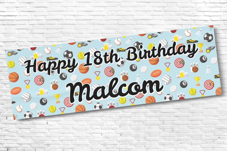 Men's Personalised Sports Balls 18th Milestone Birthday Banner