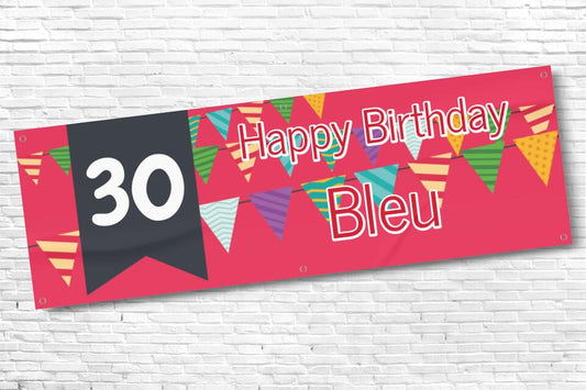 Men's Personalised Red Bunting 30th Milestone Birthday Banner
