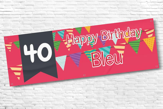 Men's Personalised Red Bunting 40th Milestone Birthday Banner