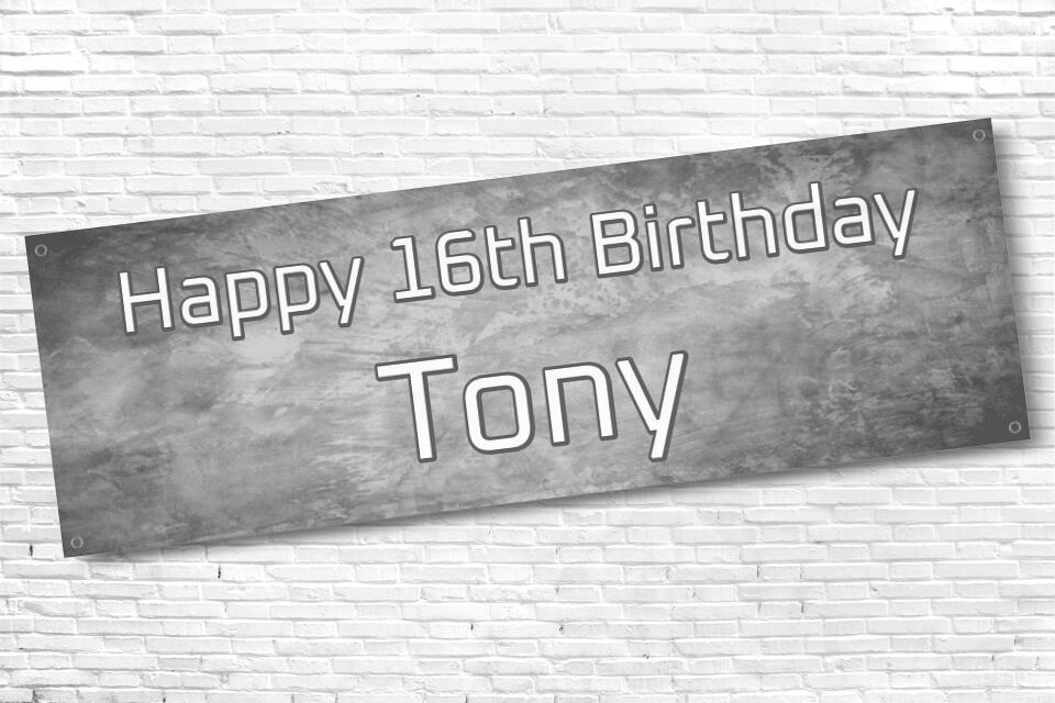 Boy's Personalised Grey Marble 16th Milestone Birthday Banner