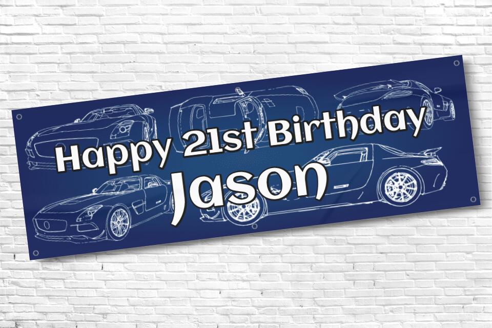 Men's Personalised Car Blueprint 21st Milestone Birthday Banner