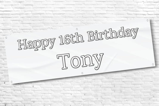 Boy's Personalised White Streak 16th Milestone Birthday Banner